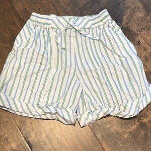 Striped White and Green Women's Shorts